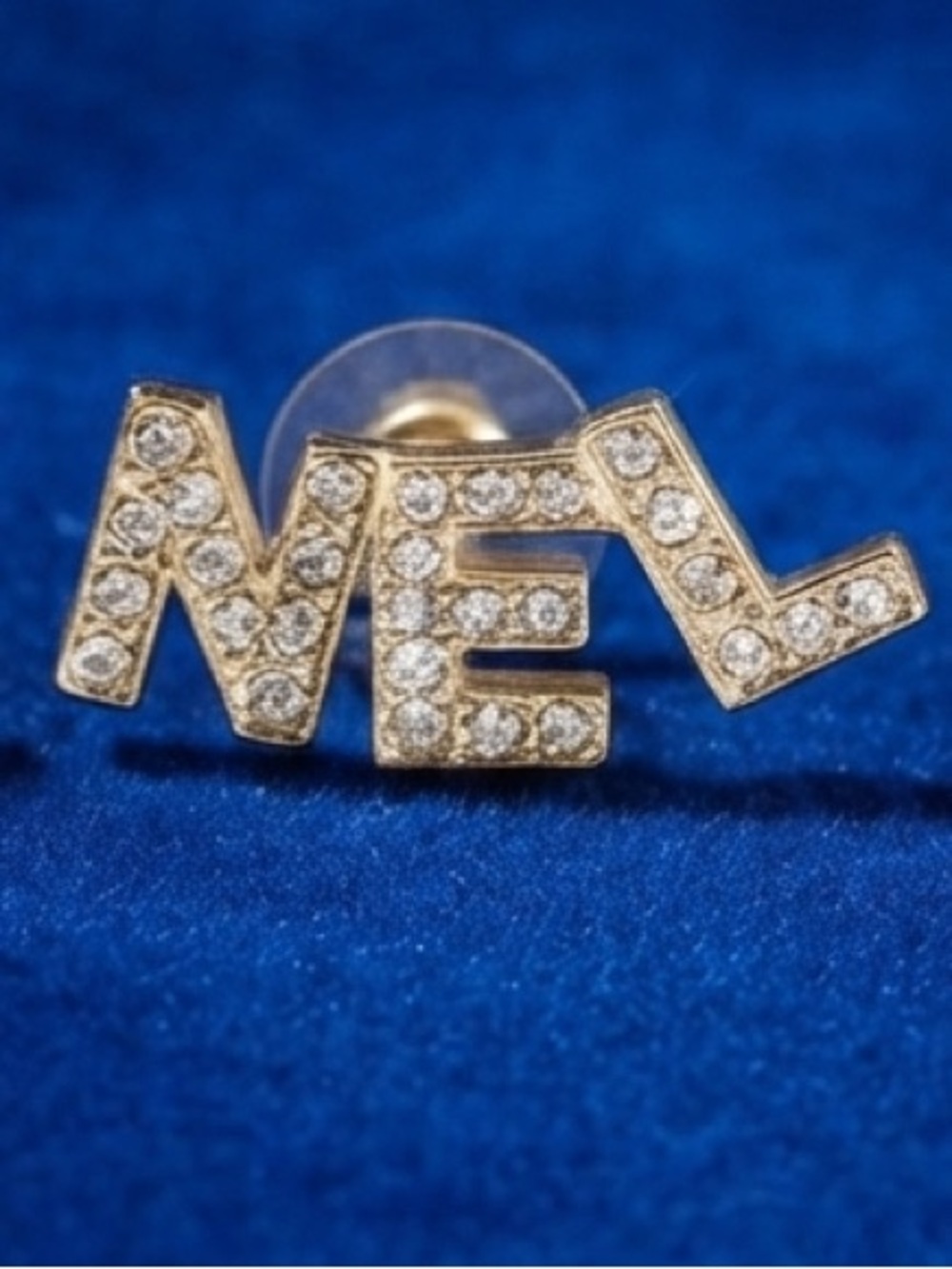 Gold Rhinestone/Crystal Lettered Stud Earrings - Picture 3 of 8